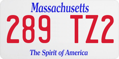 MA license plate 289TZ2