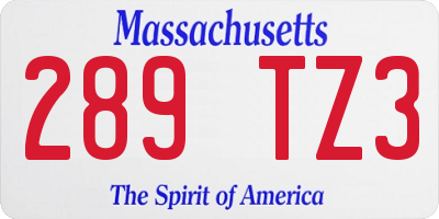 MA license plate 289TZ3