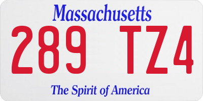MA license plate 289TZ4