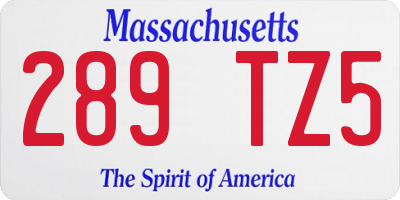 MA license plate 289TZ5