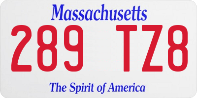 MA license plate 289TZ8
