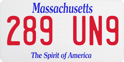 MA license plate 289UN9