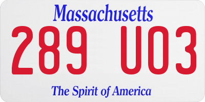 MA license plate 289UO3
