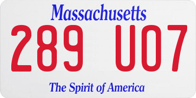 MA license plate 289UO7