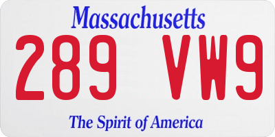 MA license plate 289VW9