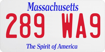MA license plate 289WA9