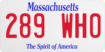 MA license plate 289WH0