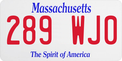MA license plate 289WJ0