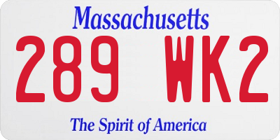 MA license plate 289WK2
