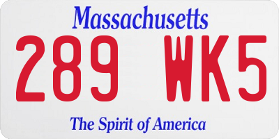 MA license plate 289WK5