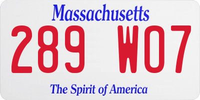 MA license plate 289WO7