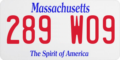 MA license plate 289WO9