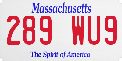 MA license plate 289WU9