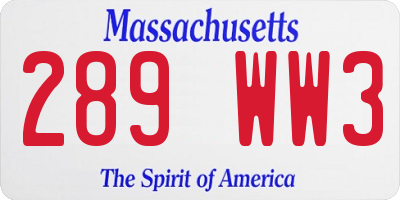 MA license plate 289WW3