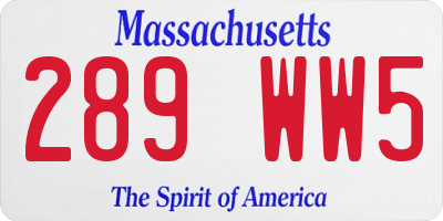 MA license plate 289WW5