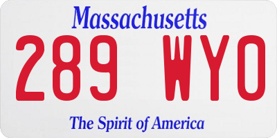 MA license plate 289WY0