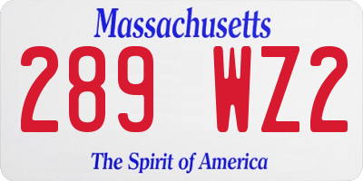 MA license plate 289WZ2