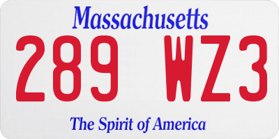 MA license plate 289WZ3