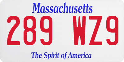 MA license plate 289WZ9