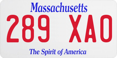 MA license plate 289XA0