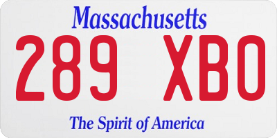 MA license plate 289XB0
