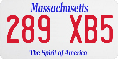 MA license plate 289XB5
