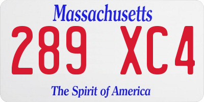 MA license plate 289XC4