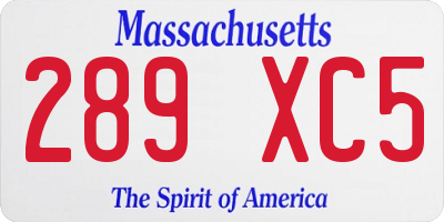 MA license plate 289XC5