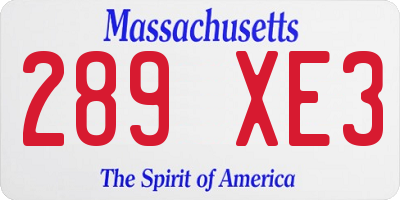 MA license plate 289XE3