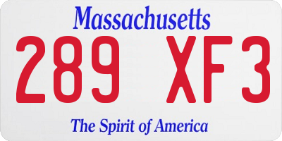 MA license plate 289XF3