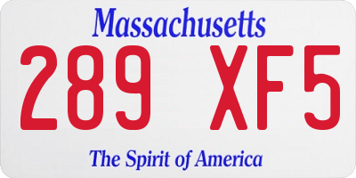 MA license plate 289XF5