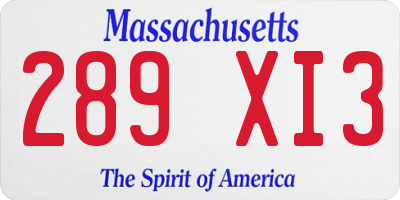 MA license plate 289XI3