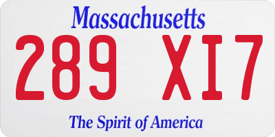 MA license plate 289XI7