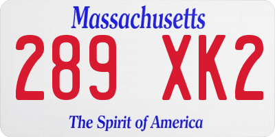 MA license plate 289XK2