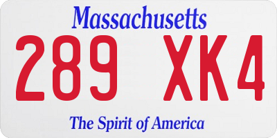 MA license plate 289XK4