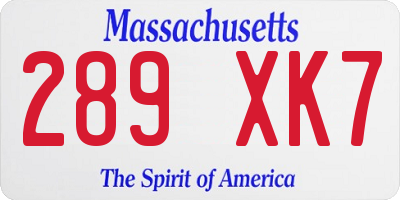 MA license plate 289XK7