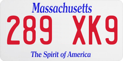 MA license plate 289XK9