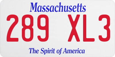 MA license plate 289XL3