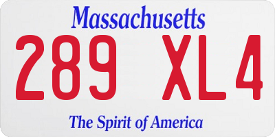 MA license plate 289XL4