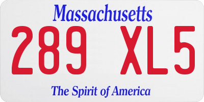 MA license plate 289XL5