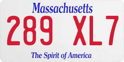 MA license plate 289XL7