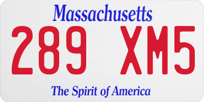 MA license plate 289XM5