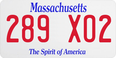 MA license plate 289XO2