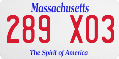 MA license plate 289XO3