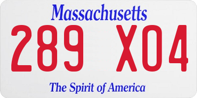 MA license plate 289XO4