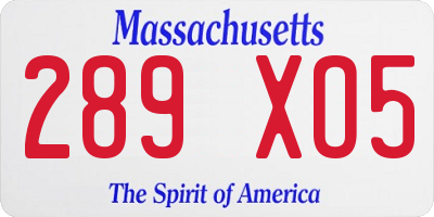 MA license plate 289XO5
