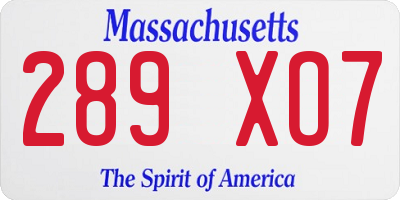 MA license plate 289XO7