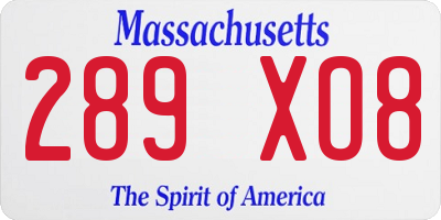 MA license plate 289XO8