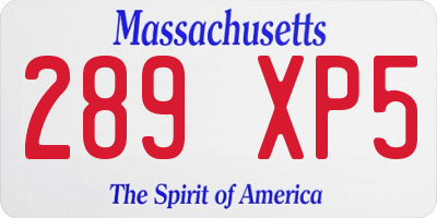MA license plate 289XP5