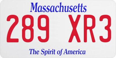 MA license plate 289XR3